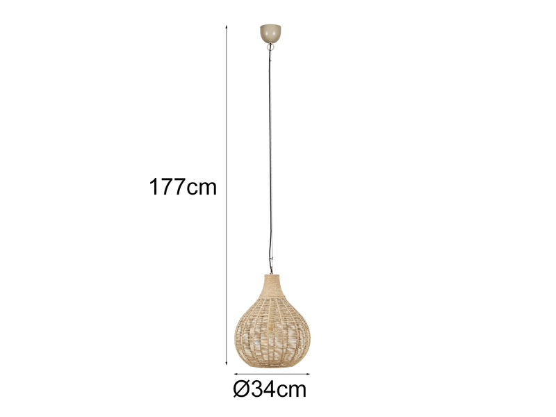 LED Pendelleuchte 1-flammig mit Lampenschirm aus Jute, Ø 34cm