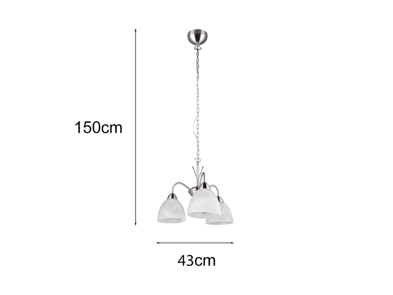 Pendelleuchte DOBBY 3-flammig mit Glas Lampenschirmen Weiß Ø 43cm