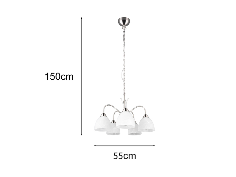 LED Pendelleuchte 5-flammig mit Glas Lampenschirmen Weiß Ø 55cm