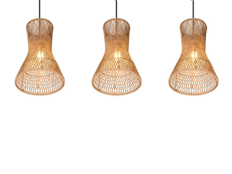 LED Pendelleuchte 3-flammig mit Lampenschirmen aus Papiergarn, B: 75cm