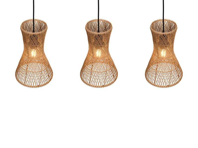 LED Pendelleuchte 3-flammig mit Lampenschirmen aus Papiergarn, B: 75cm