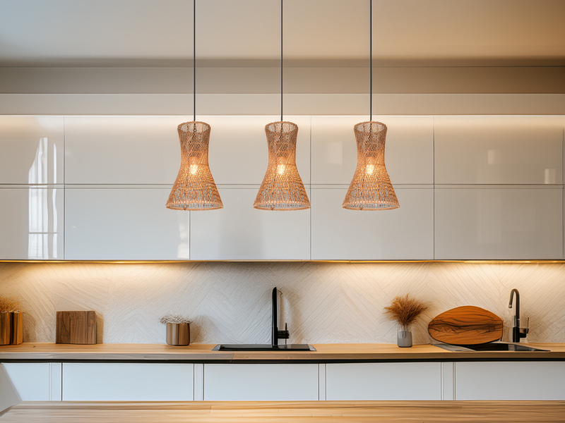 LED Pendelleuchte 3-flammig mit Lampenschirmen aus Papiergarn, B: 75cm