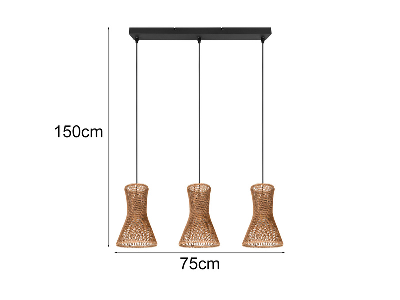 LED Pendelleuchte 3-flammig mit Lampenschirmen aus Papiergarn, B: 75cm
