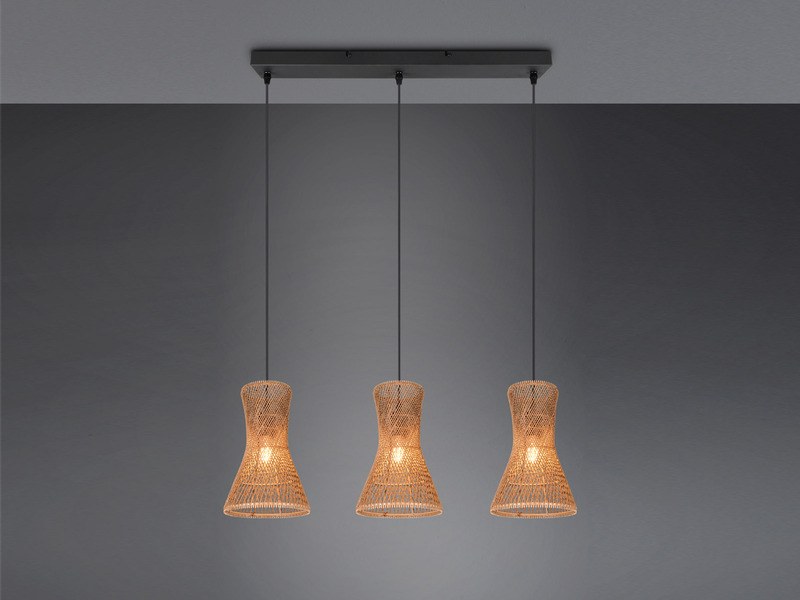 LED Pendelleuchte 3-flammig mit Lampenschirmen aus Papiergarn, B: 75cm