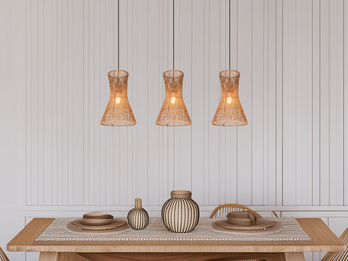 LED Pendelleuchte 3-flammig mit Lampenschirmen aus Papiergarn, B: 75cm