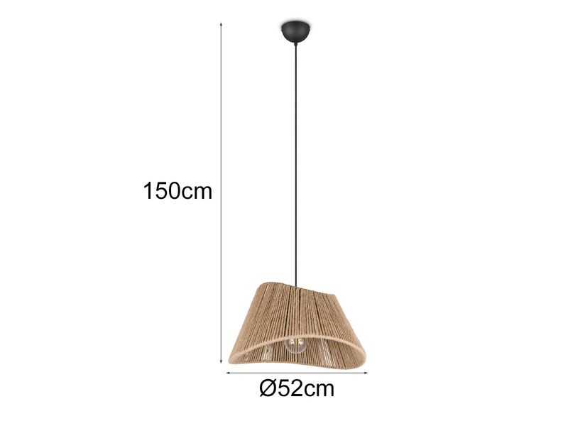 Große LED Pendelleuchte mit Lampenschirm geflochten aus Jute Natur, Ø 52cm