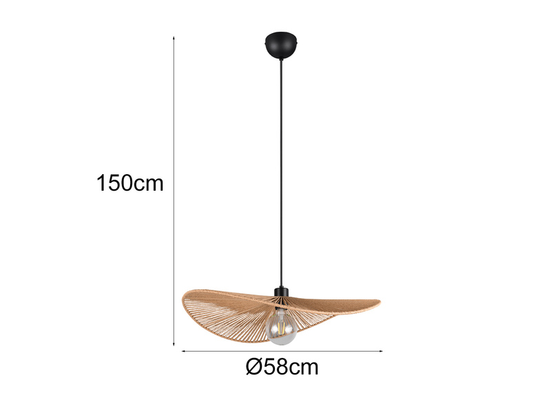 Große LED Pendelleuchte geflochten aus Papiergarn, Lampenschirm Ø 58cm