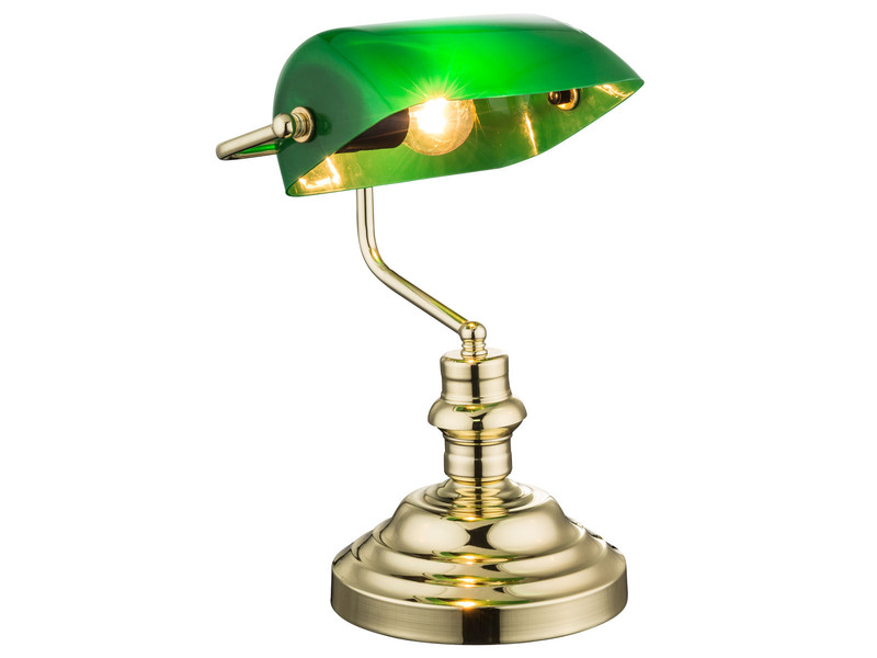 Retro LED Schreibtischleuchte Messing mit Glasschirm Grün, Höhe 36cm