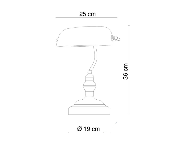 Retro LED Schreibtischleuchte Messing mit Glasschirm Grün, Höhe 36cm