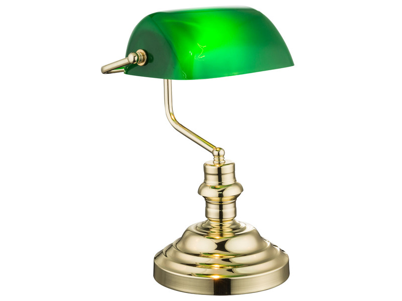Retro LED Schreibtischleuchte Messing mit Glasschirm Grün, Höhe 36cm
