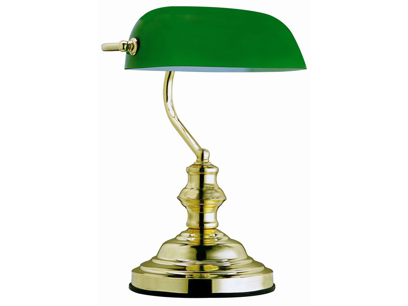 Retro LED Schreibtischleuchte Messing mit Glasschirm Grün, Höhe 36cm