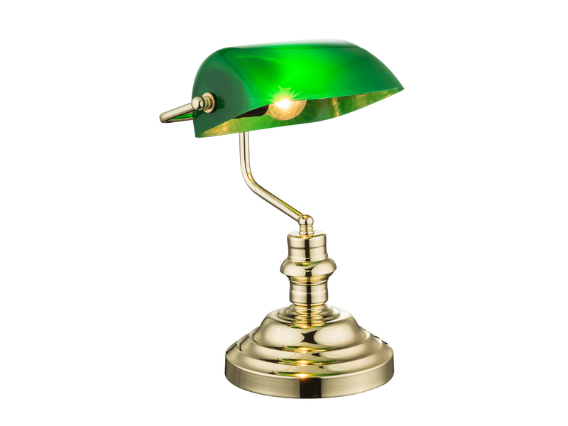 Retro LED Schreibtischleuchte Messing mit Acrylschirm Grün, Höhe 36cm