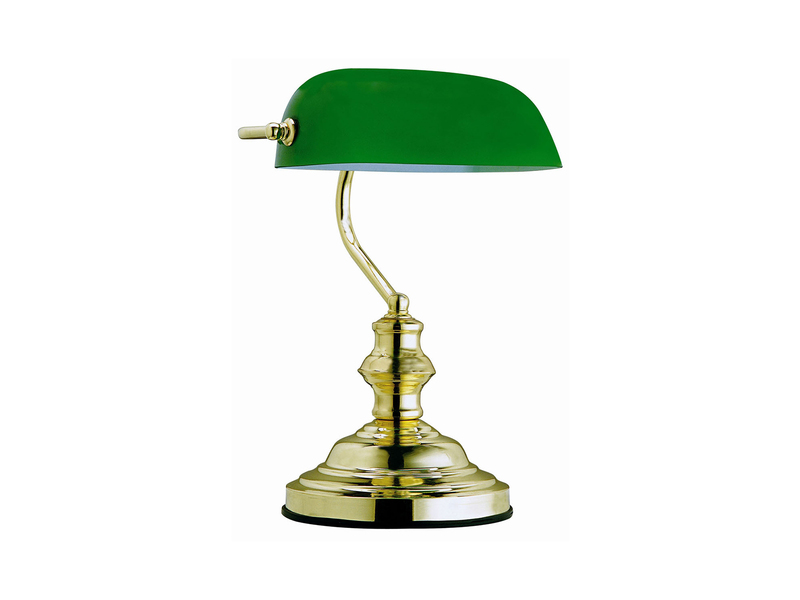 Retro LED Schreibtischleuchte Messing mit Acrylschirm Grün, Höhe 36cm