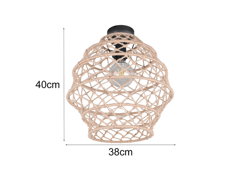 Boho Deckenleuchte HIVE mit Lampenschirm geflochten aus Hanfseil, Ø 38cm