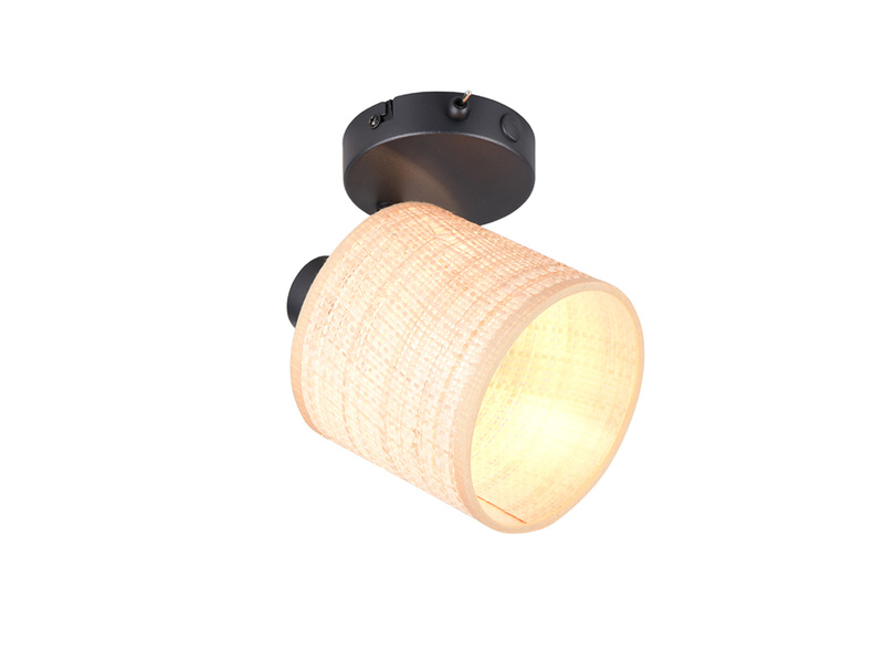 LED Wandstrahler mit Schalter & Bast Lampenschirm, Breite 13cm
