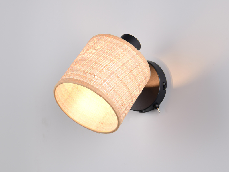 LED Wandstrahler mit Schalter & Bast Lampenschirm, Breite 13cm