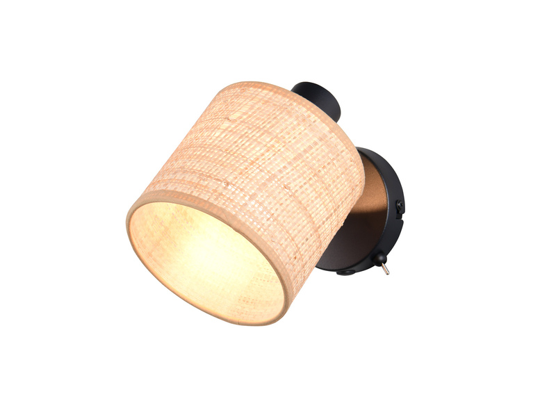 LED Wandstrahler mit Schalter & Bast Lampenschirm, Breite 13cm
