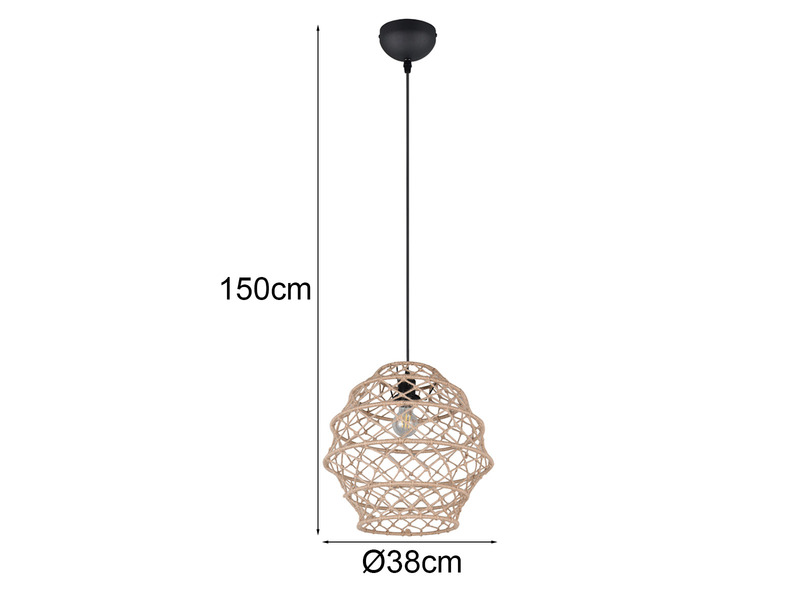 Boho Pendelleuchte HIVE mit Lampenschirm geflochten aus Hanfseil, Ø 38cm