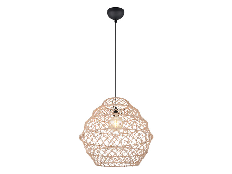 Große Boho Pendelleuchte HIVE mit Lampenschirm geflochten Hanfseil, Ø 60cm