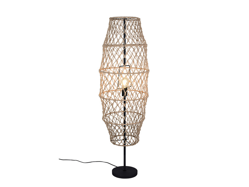 Kleine Boho Stehlampe HIVE mit Lampenschirm geflochten Hanfseil, H: 120cm