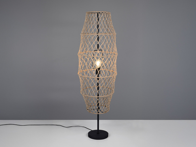 Kleine Boho Stehlampe HIVE mit Lampenschirm geflochten Hanfseil, H: 120cm