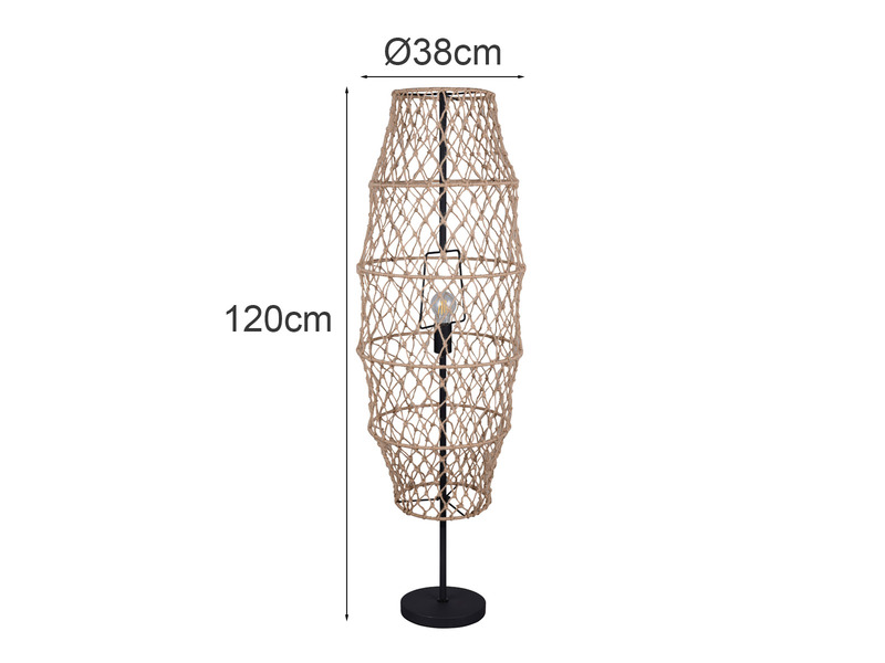 Kleine Boho Stehlampe HIVE mit Lampenschirm geflochten Hanfseil, H: 120cm