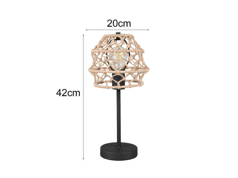 Große Boho Tischleuchte HIVE mit Lampenschirm geflochten aus Hanfseil, H: 42cm