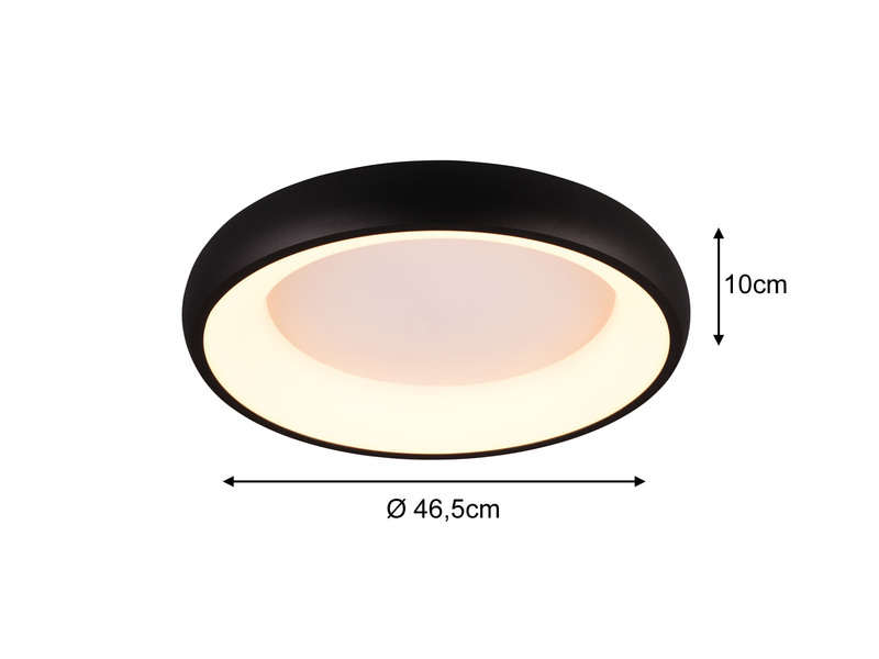 Flache LED Deckenleuchte CARDONA Schwarz, dimmbar & 3 Lichtfarben, Ø 46,5cm