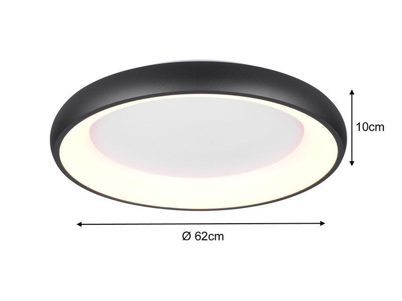 Flache LED Deckenleuchte CARDONA groß Schwarz, dimmbar & 3 Lichtfarben, Ø 62cm