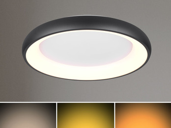 Flache LED Deckenleuchte CARDONA groß Schwarz, dimmbar & 3 Lichtfarben, Ø 62cm