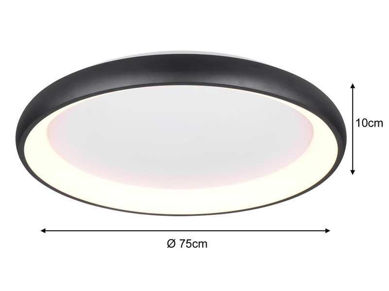 Große LED Deckenleuchte CARDONA hell, dimmbar über Schalter, Schwarz rund Ø 75cm