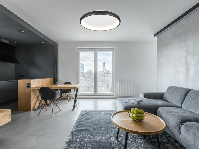 Große LED Deckenleuchte CARDONA hell, dimmbar über Schalter, Schwarz rund Ø 75cm