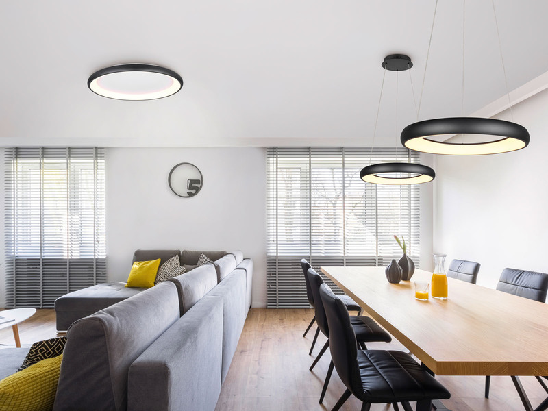 Große LED Deckenleuchte CARDONA hell, dimmbar über Schalter, Schwarz rund Ø 75cm