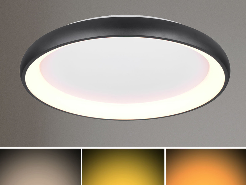 Große LED Deckenleuchte CARDONA hell, dimmbar über Schalter, Schwarz rund Ø 75cm
