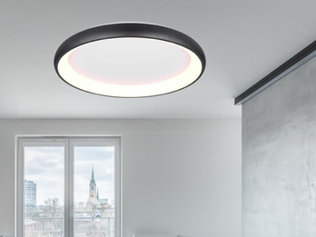 Große LED Deckenleuchte CARDONA hell, dimmbar über Schalter, Schwarz rund Ø 75cm