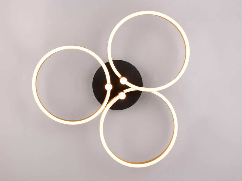 Große LED Deckenleuchte CARUSO Schwarz Gold dimmbar über Lichtschalter, Ø 65cm