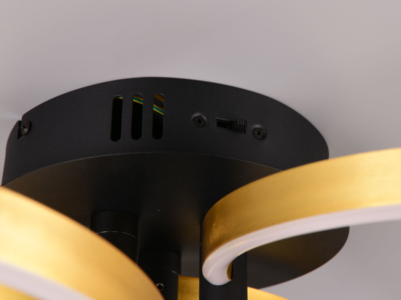 Große LED Deckenleuchte CARUSO Schwarz Gold dimmbar über Lichtschalter, Ø 65cm