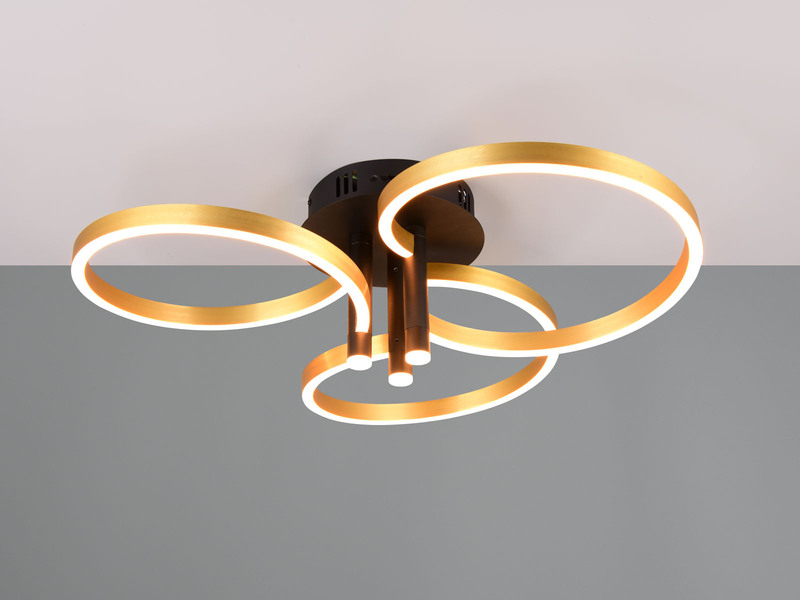 Große LED Deckenleuchte CARUSO Schwarz Gold dimmbar über Lichtschalter, Ø 65cm