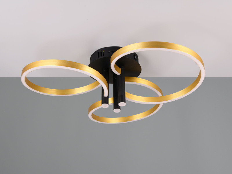 Große LED Deckenleuchte CARUSO Schwarz Gold dimmbar über Lichtschalter, Ø 65cm