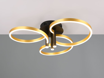 Große LED Deckenleuchte CARUSO Schwarz Gold dimmbar über Lichtschalter, Ø 65cm