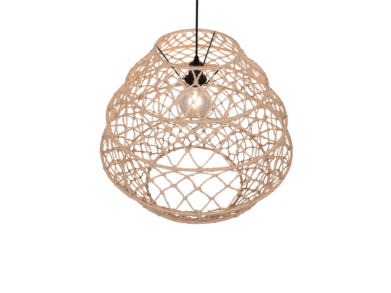 Große LED Boho Pendelleuchte mit Lampenschirm geflochten Hanfseil, Ø 60cm