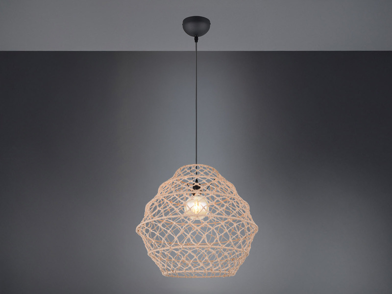 Große LED Boho Pendelleuchte mit Lampenschirm geflochten Hanfseil, Ø 60cm