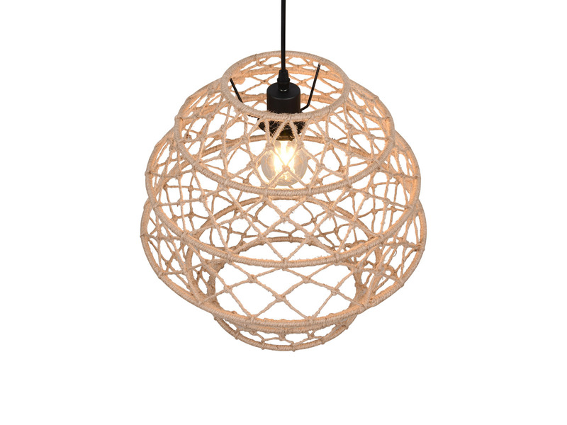 Boho LED Pendelleuchte mit Lampenschirm geflochten aus Hanfseil, Ø 38cm