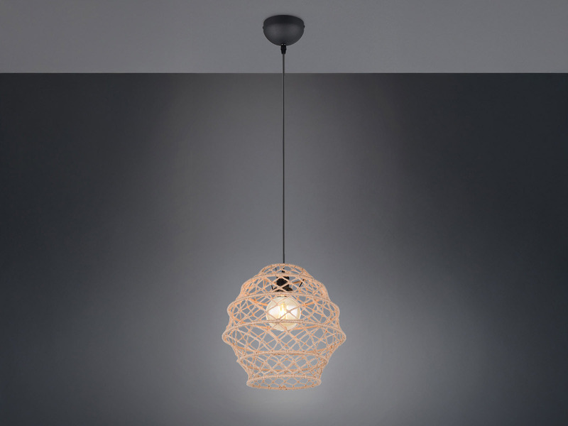 Boho LED Pendelleuchte mit Lampenschirm geflochten aus Hanfseil, Ø 38cm