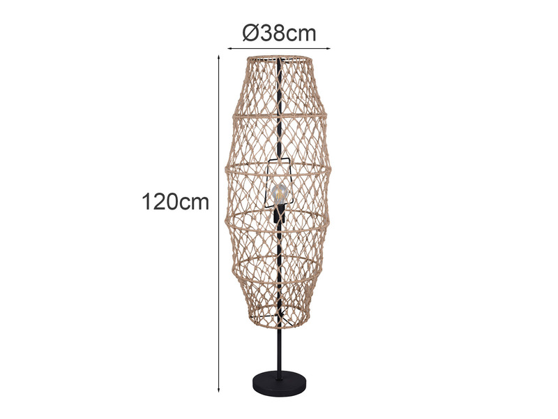 Kleine Boho LED Stehlampe mit Lampenschirm geflochten Hanfseil, H: 120cm