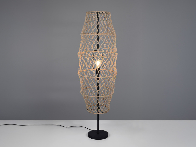 Kleine Boho LED Stehlampe mit Lampenschirm geflochten Hanfseil, H: 120cm