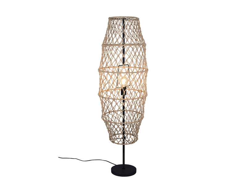 Kleine Boho LED Stehlampe mit Lampenschirm geflochten Hanfseil, H: 120cm