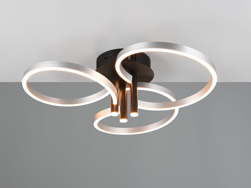 Große LED Deckenleuchte CARUSO Schwarz Silber dimmbar über Lichtschalter, Ø 65cm