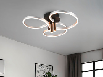 Große LED Deckenleuchte CARUSO Schwarz Silber dimmbar über Lichtschalter, Ø 65cm