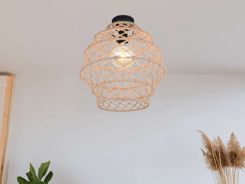 LED Boho Deckenleuchte mit Lampenschirm geflochten aus Hanfseil, Ø 38cm